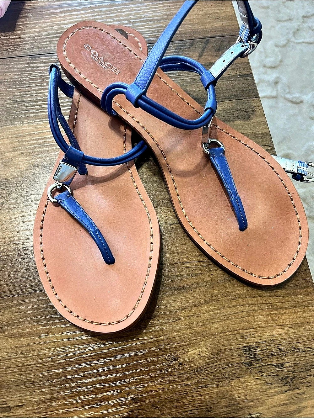 Coach Blue & Brown Strappy Sandals US 10 B